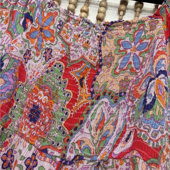 Easel Vibrant Paisley Smocked Boho Indie Fairycore Cottage Retro Maxi Dress Med - Picture 6 of 7